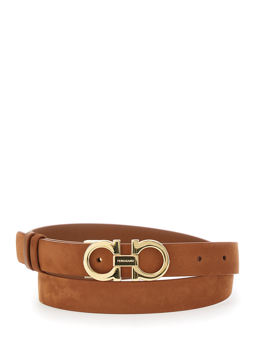 Ferragamo Women Belt With Gancini Buckle On The Front In Brown Suede For Women FERRAGAMO