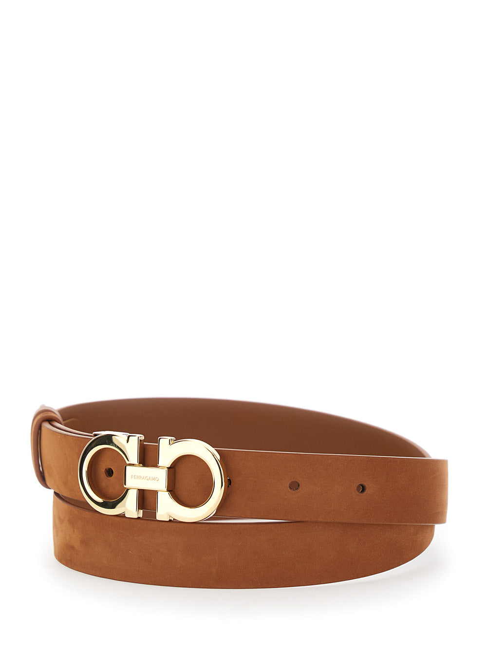 Ferragamo Women Belt With Gancini Buckle On The Front In Brown Suede For Women FERRAGAMO