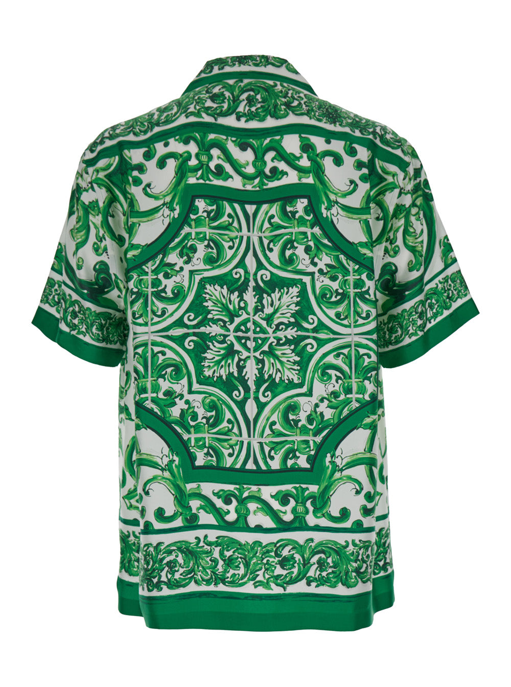 Dolce & Gabbana Men 'Palermo' Green And White Bowling Shirt With Majolica Print In Silk Man DOLCE & GABBANA