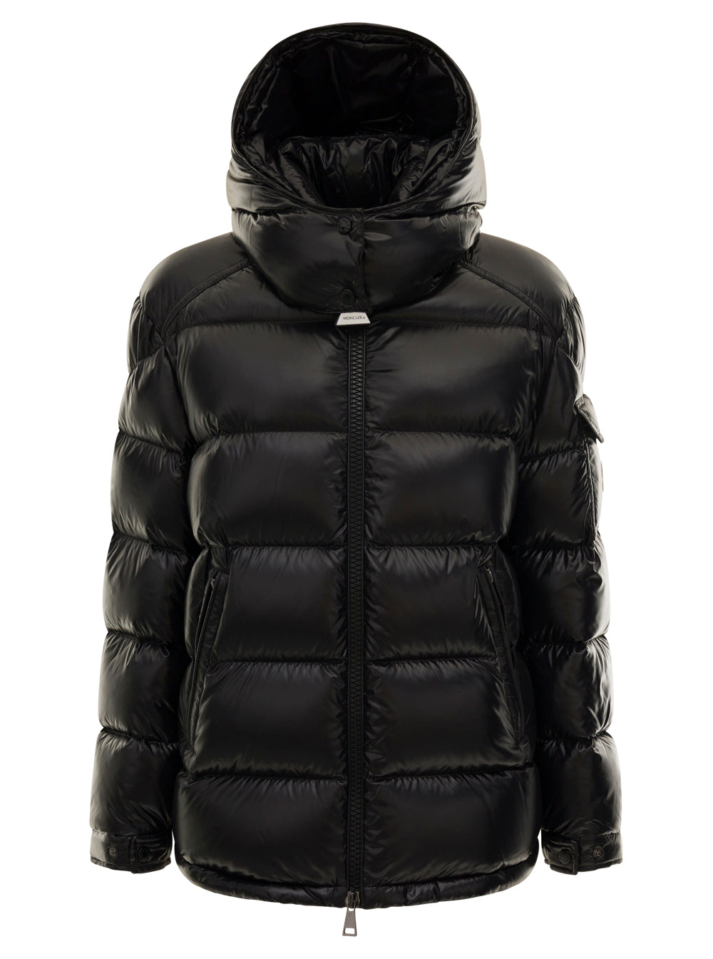 Moncler Women 'Maire' Black Hooded Down Jacket With Logo Patch In Nylon Woman MONCLER