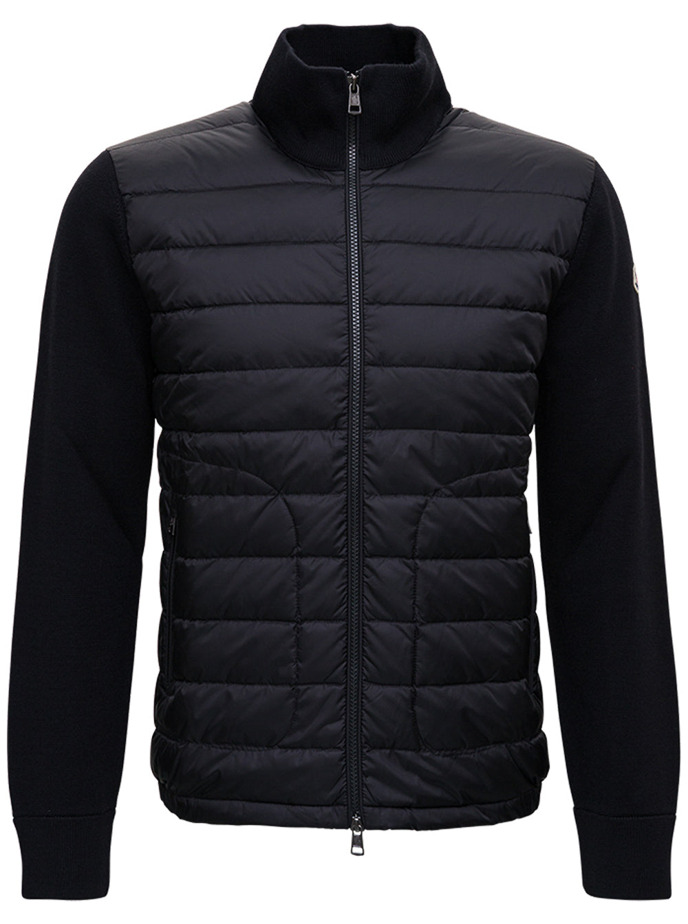 Moncler Men Black Cardigan With Logo Patch On The Sleeve In Tech Fabric And Wool Man MONCLER