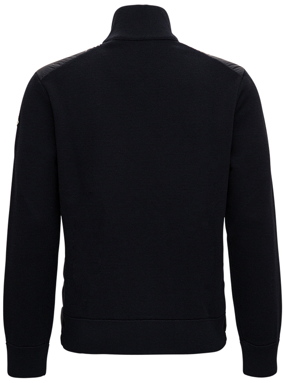 Moncler Men Black Cardigan With Logo Patch On The Sleeve In Tech Fabric And Wool Man MONCLER