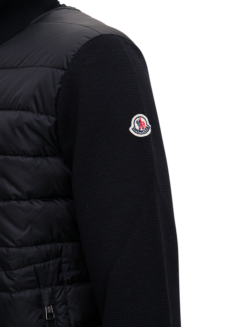 Moncler Men Black Cardigan With Logo Patch On The Sleeve In Tech Fabric And Wool Man MONCLER