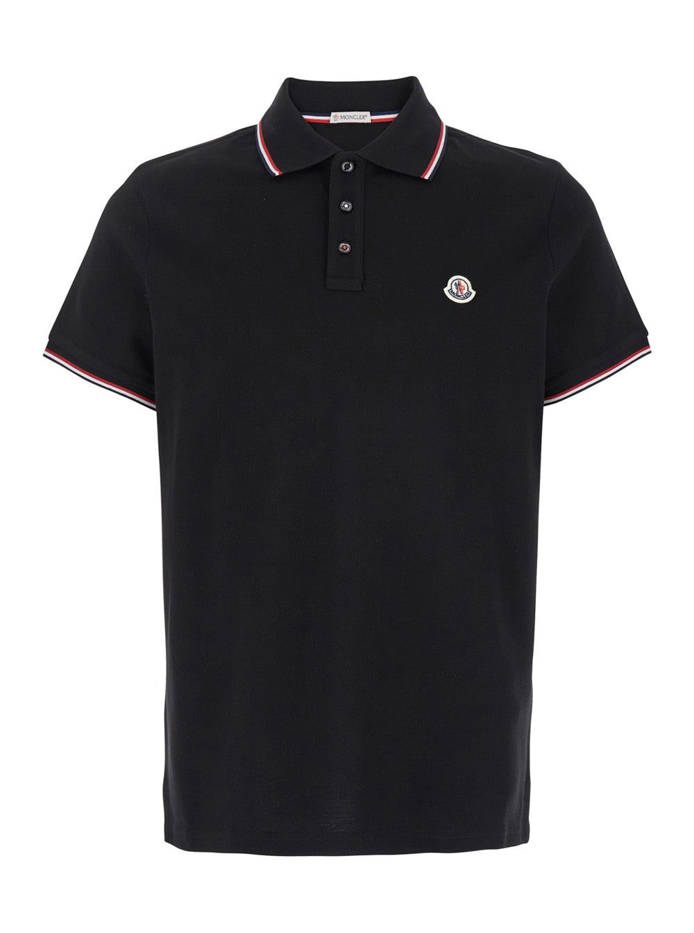 Moncler Men Black Piquet Cotton Polo Shirt With Logo Patch MONCLER