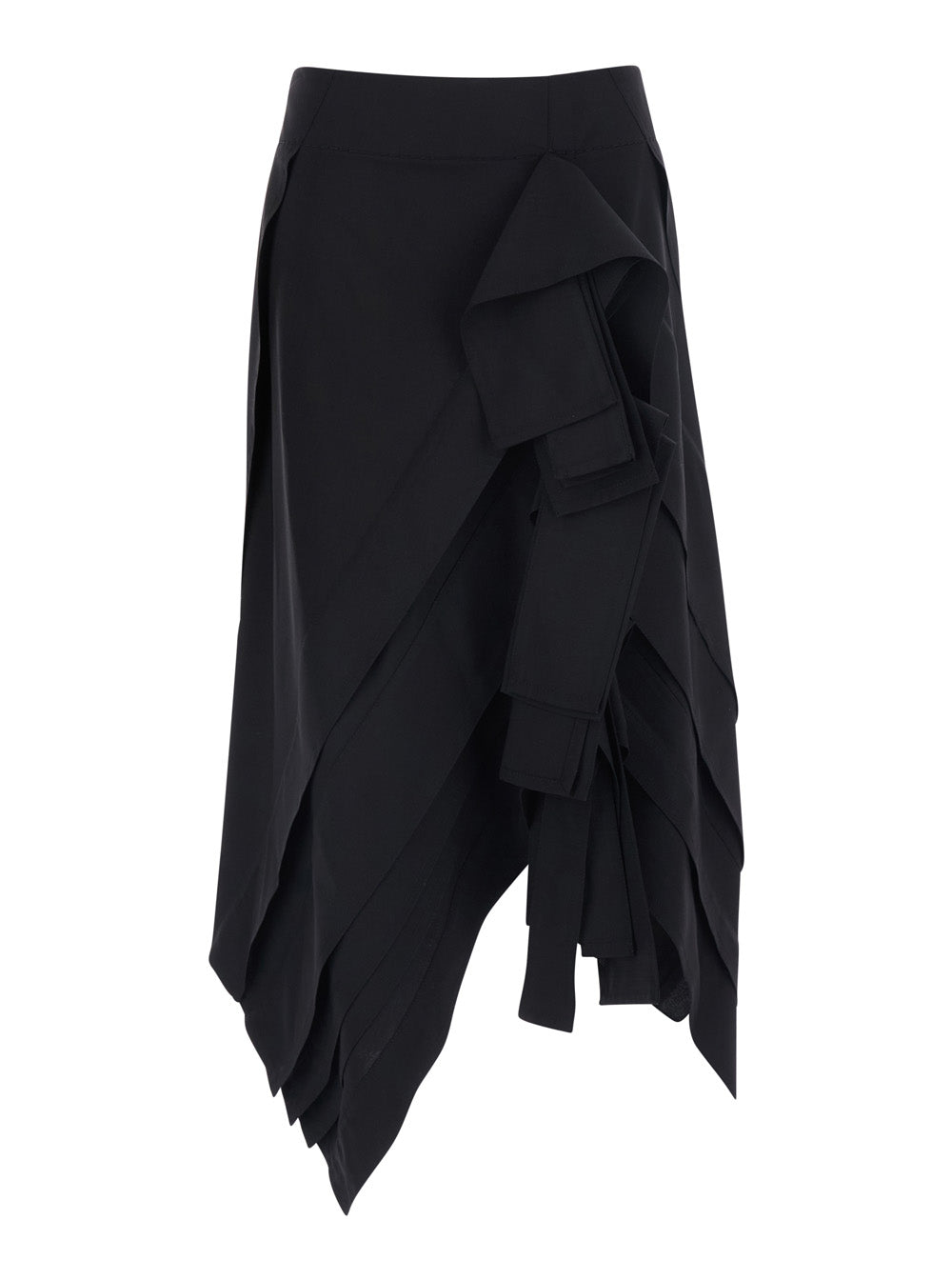 Bottega Veneta Women Black Midi Skirt With All-Over Ruffles In Wool For Women BOTTEGA VENETA