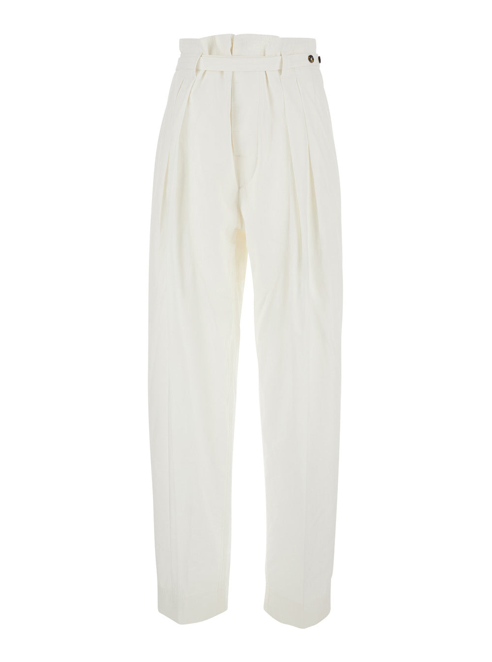 Bottega Veneta Women White Pants With Tapered Leg And Matching Waist Belt In Cotton For Women BOTTEGA VENETA