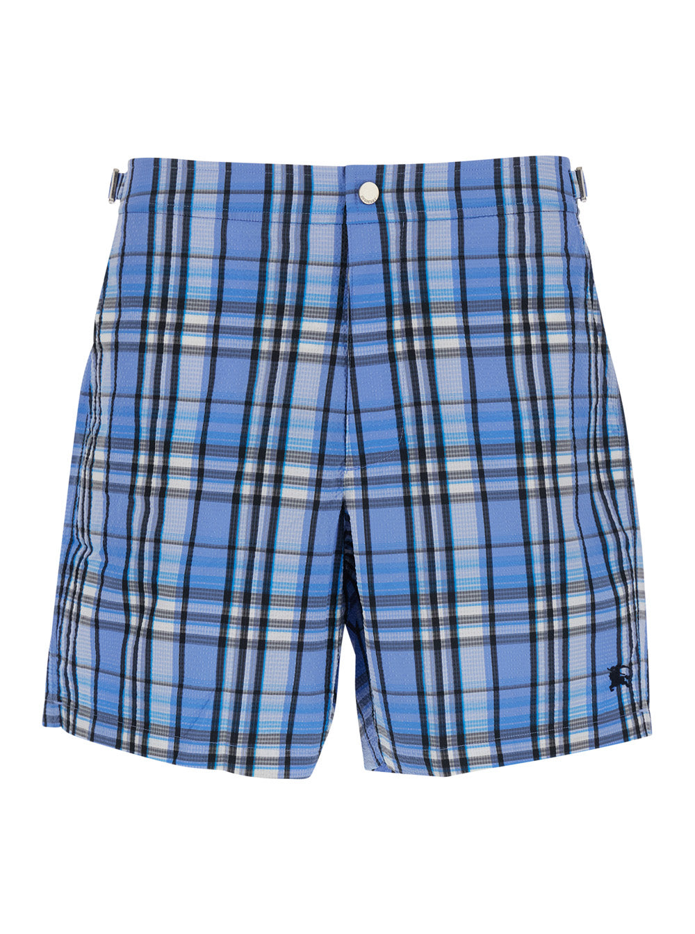 Burberry Men Light Blue Swim Shorts With Striped Motif And Logo On The Front In Tech Fabric For Men BURBERRY