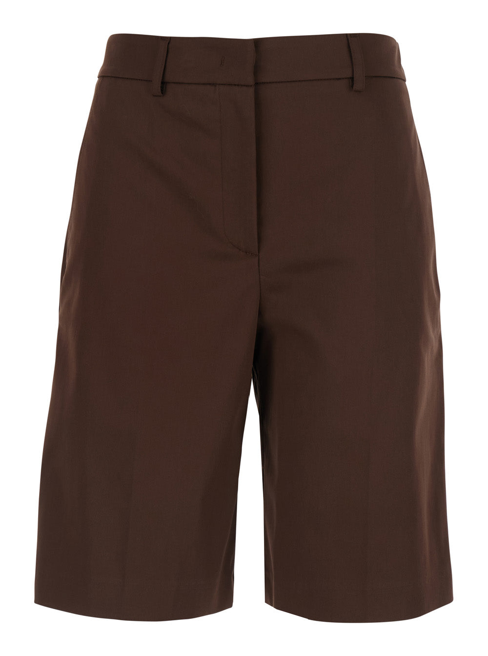 Leplain Women Brown Bermuda Shorts Belt Loops And Two Back Welt Pockets In Cotton For Women LEPLAIN