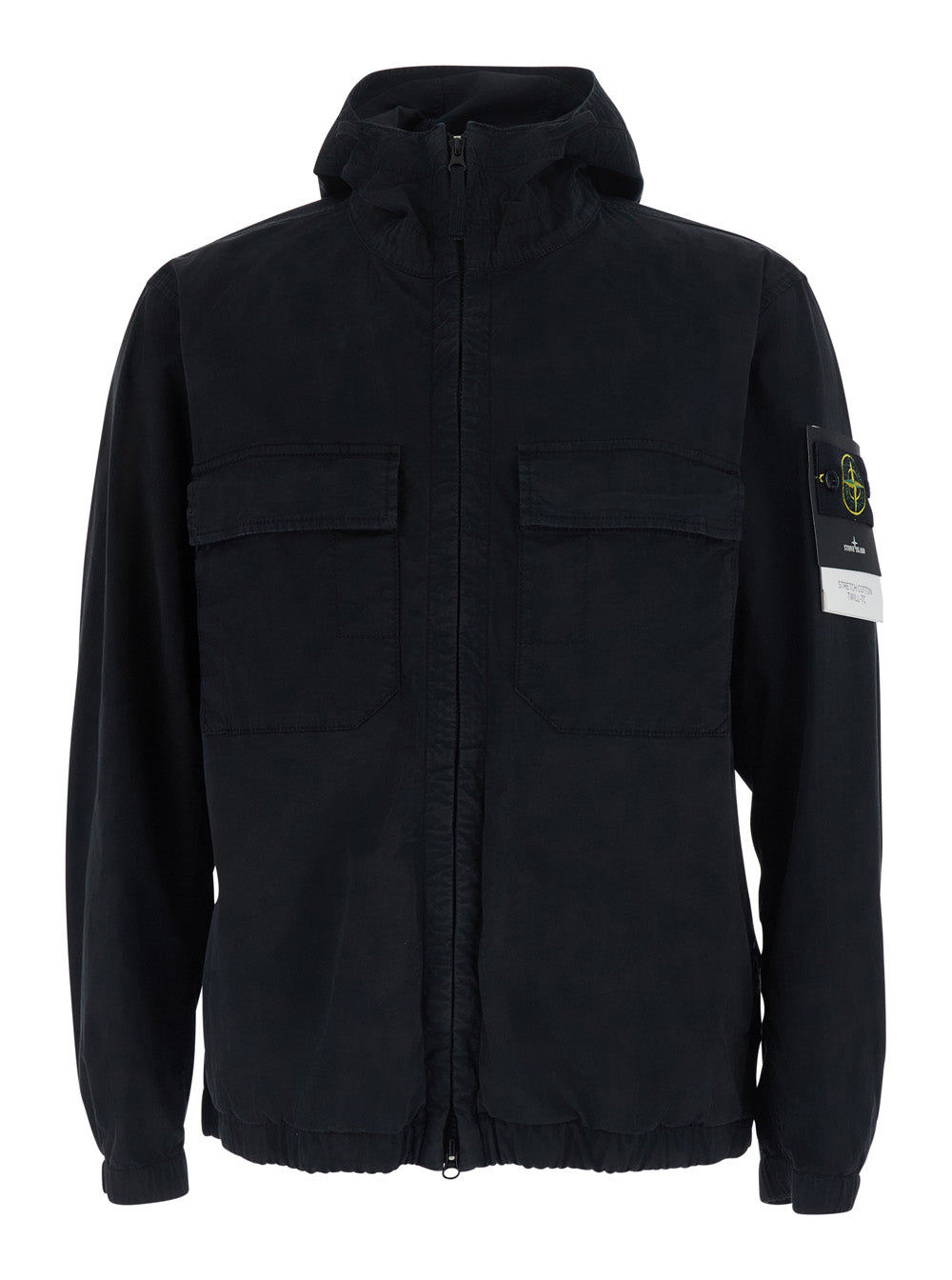 Stone Island Men Black Jacket With Fixed Hood And Logo Patch On The Sleeve In Cotton Twill Men STONE ISLAND