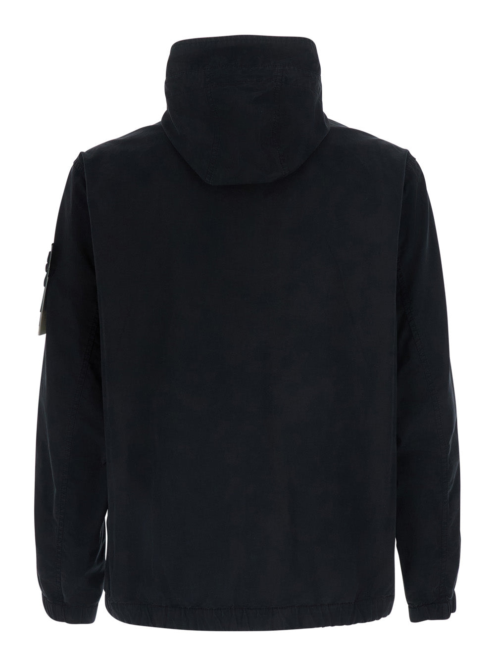 Stone Island Men Black Jacket With Fixed Hood And Logo Patch On The Sleeve In Cotton Twill Men STONE ISLAND
