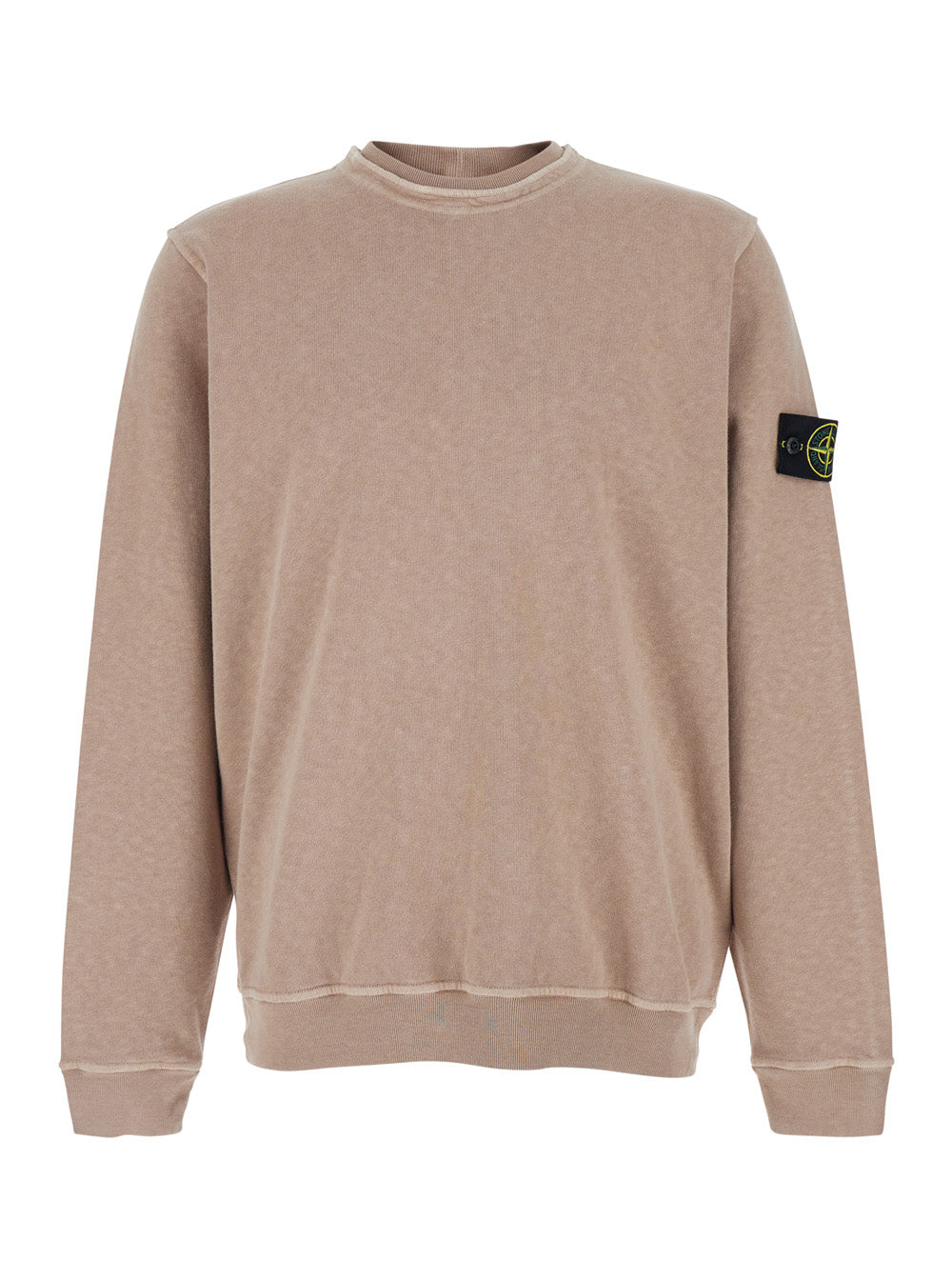 Stone Island Men Beige Crewneck Sweatshirt With Dropped Shoulders And Logo Patch On The Sleeve In Cotton For Men STONE ISLAND