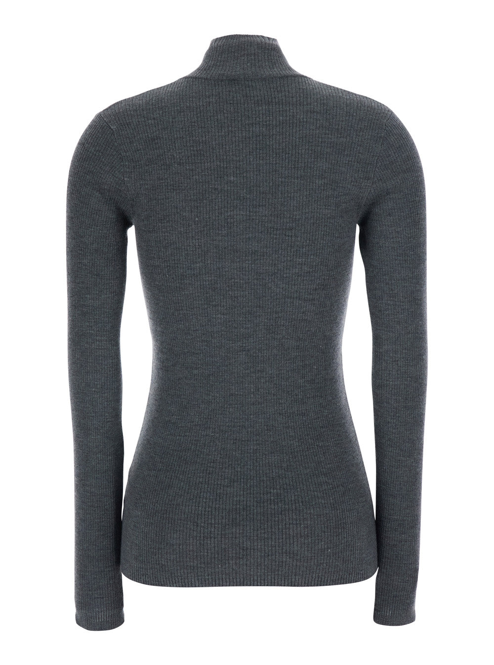 Brunello Cucinelli Women Gray Turtleneck Sweater With Half Zip On The Front In Wool And Cashmere For Women BRUNELLO CUCINELLI