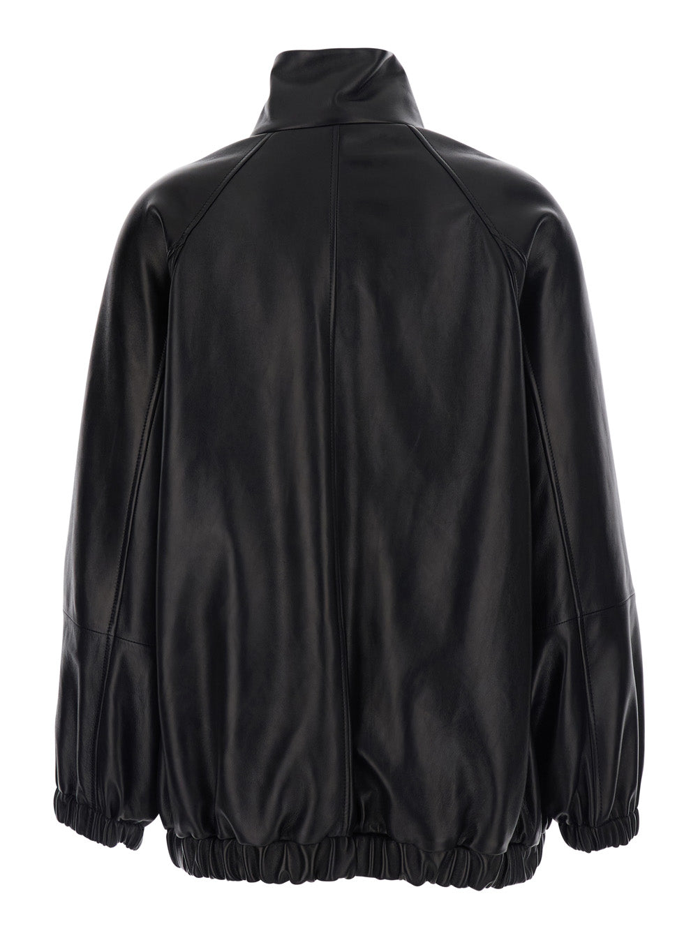 Brunello Cucinelli Women Black High Collar Jacket With Elasticized Trims In Leather For Women BRUNELLO CUCINELLI