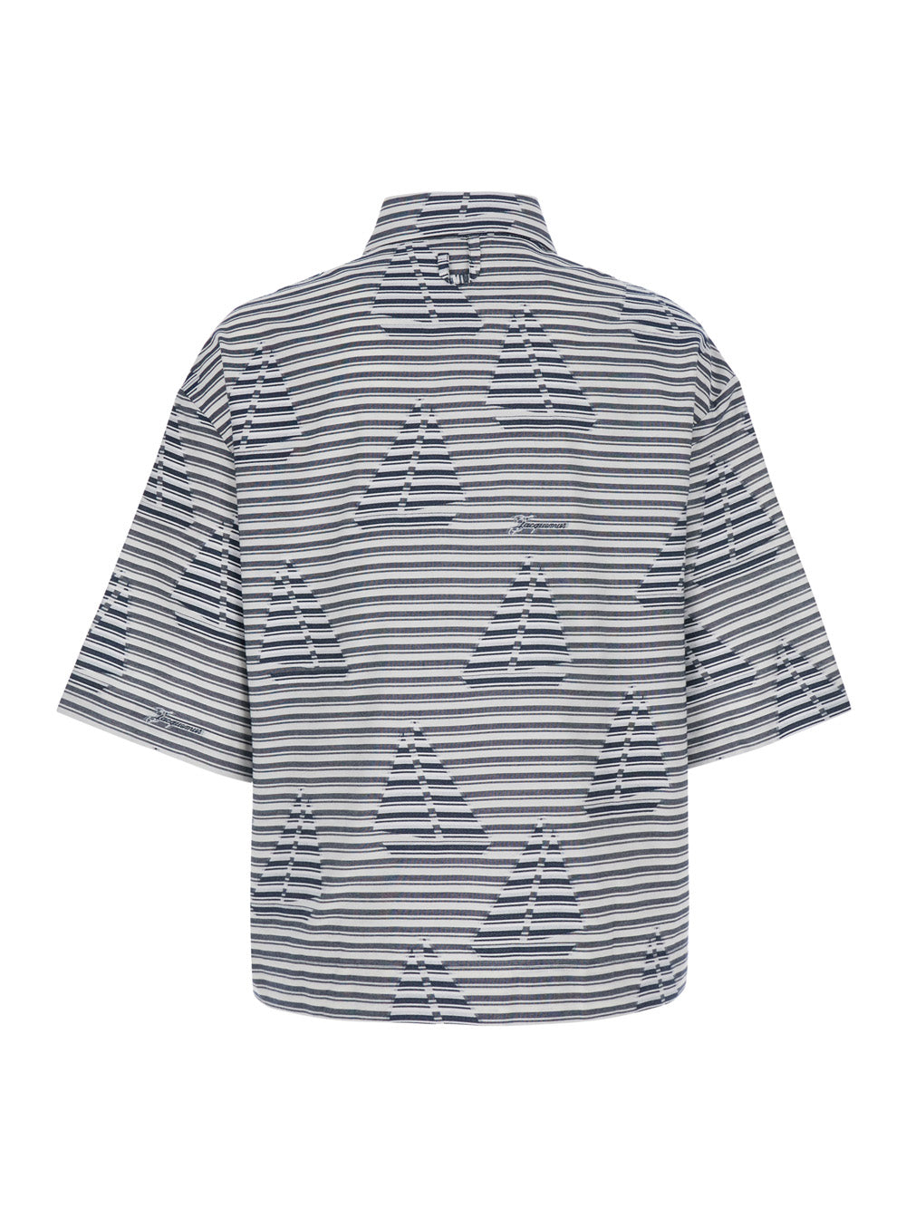 Jacquemus Men 'La Chemise Plage' Blue Bowling Shirt With Sailboat Stripe Motif In Cotton For Men JACQUEMUS