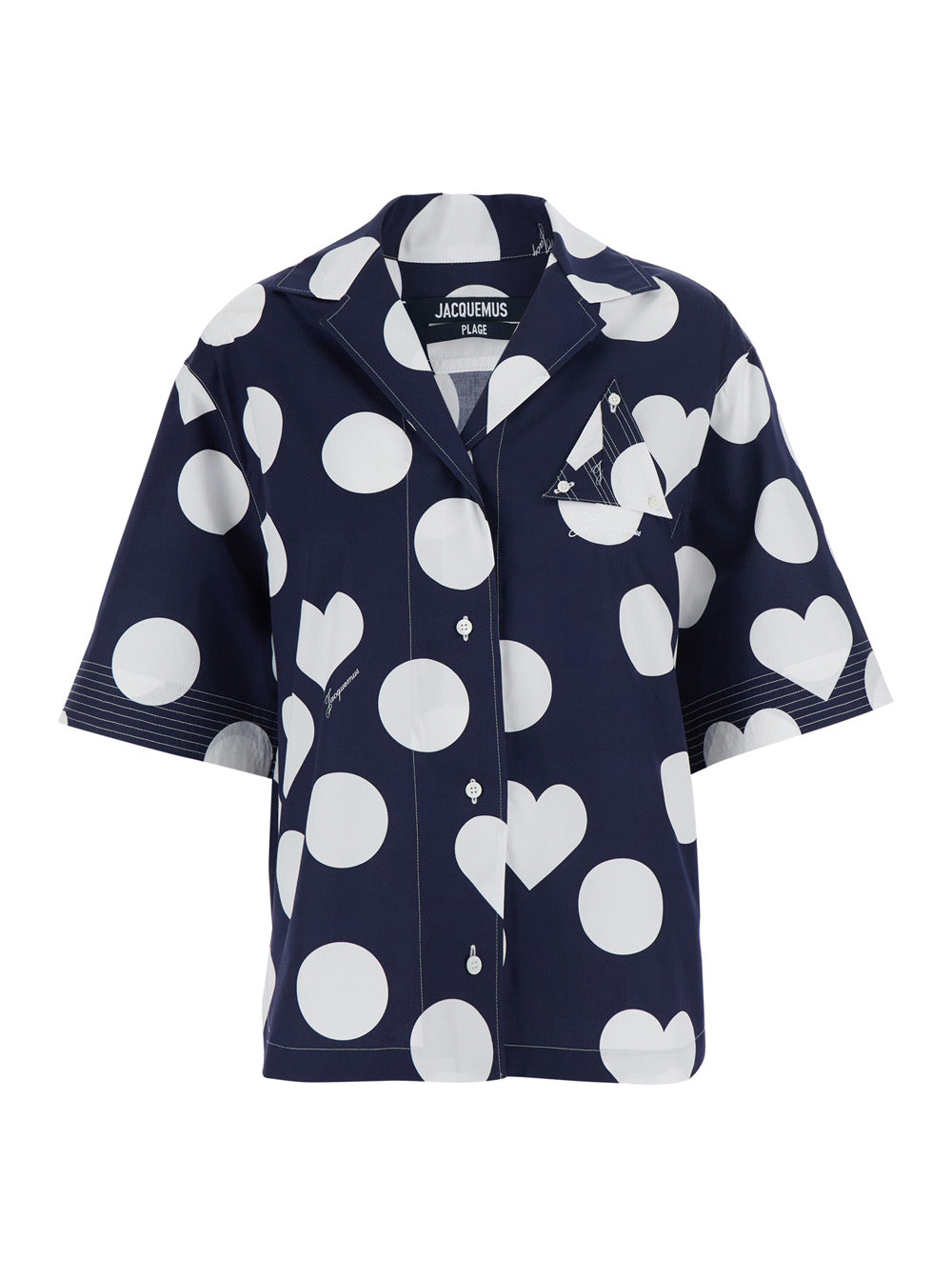 Jacquemus Women 'La Chemise Marin' Blue Bowling Shirt With Cuban Collar And All-Over Polka Dot Pattern In Cotton For Women JACQUEMUS