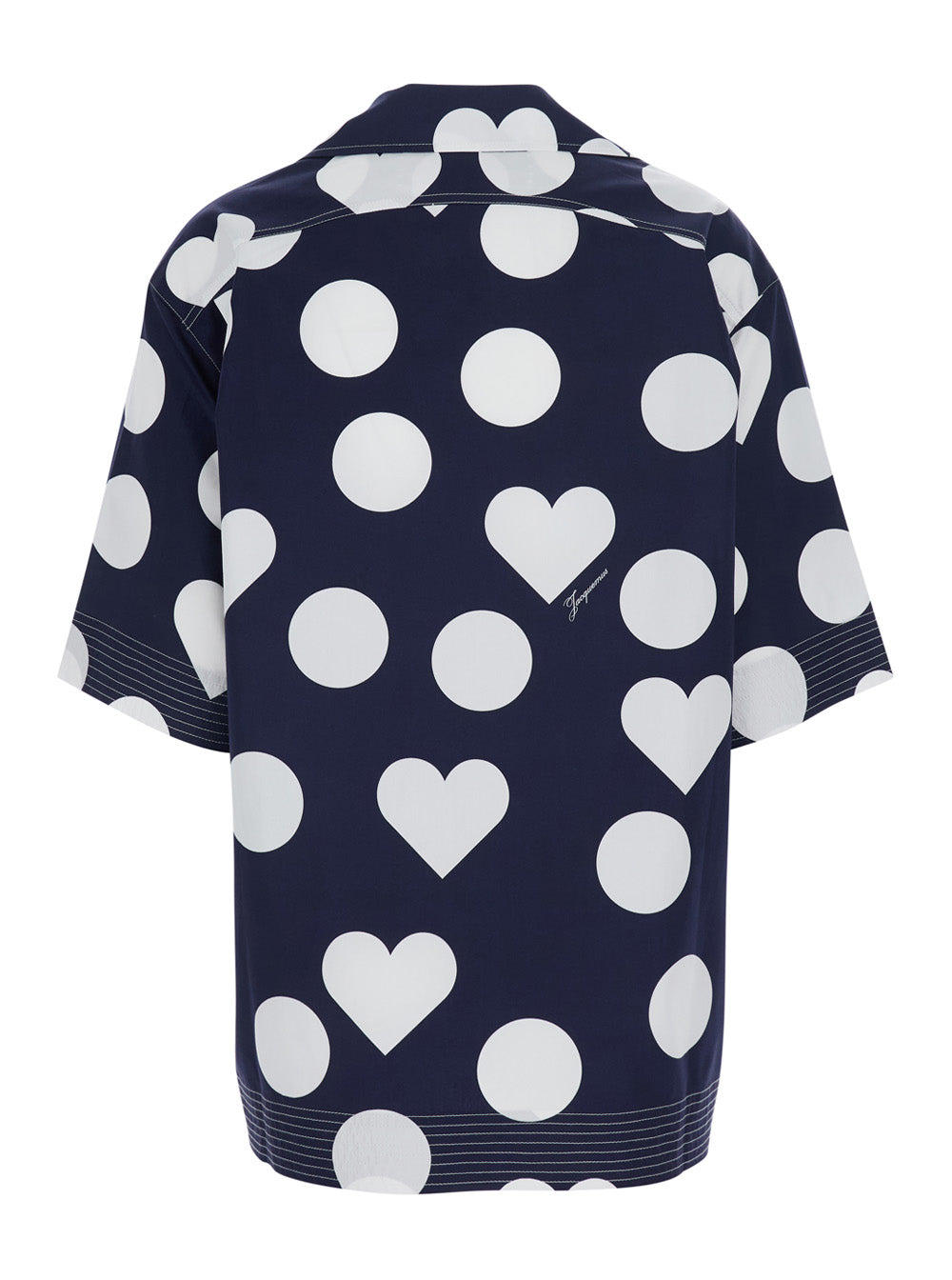 Jacquemus Women 'La Chemise Marin' Blue Bowling Shirt With Cuban Collar And All-Over Polka Dot Pattern In Cotton For Women JACQUEMUS