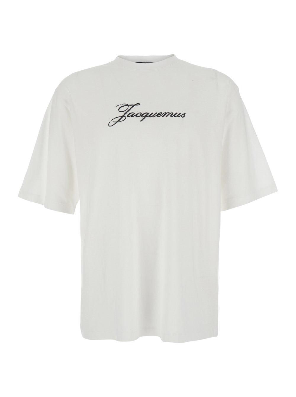 Jacquemus Men 'Le T-Shirt Jacquemus' White Crew Neck T-Shirt With Logo Lettering On The Front In Cotton Blend For Men JACQUEMUS