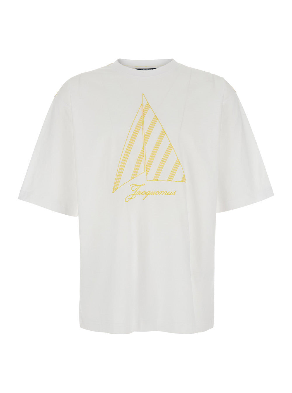 Jacquemus Men The 'Voilier' White T-Shirt With Sailboat Embroidery And Logo Lettering On The Front In Cotton For Men JACQUEMUS