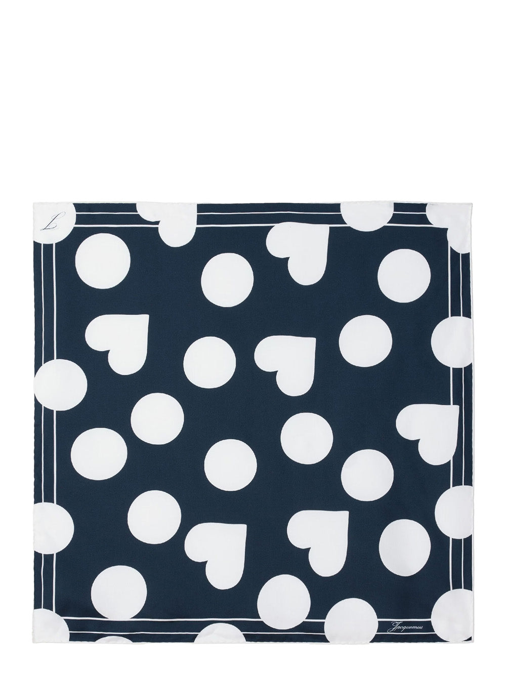 Jacquemus Women 'Le Foulard Coeur' Blue Square Scarf With All-Over Polka Dots And Heart Motif In Silk For Women JACQUEMUS