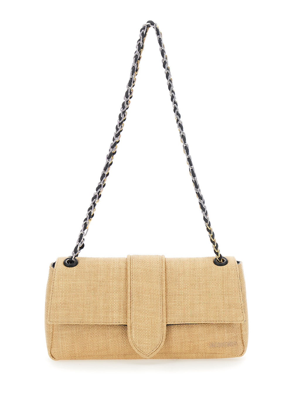 Jacquemus Women 'Le Bambino Chaine' Beige Shoulder Bag With Chain Strap And Tone-On-Tone Logo Embroidery In Raffia Effect Fabric For Women JACQUEMUS
