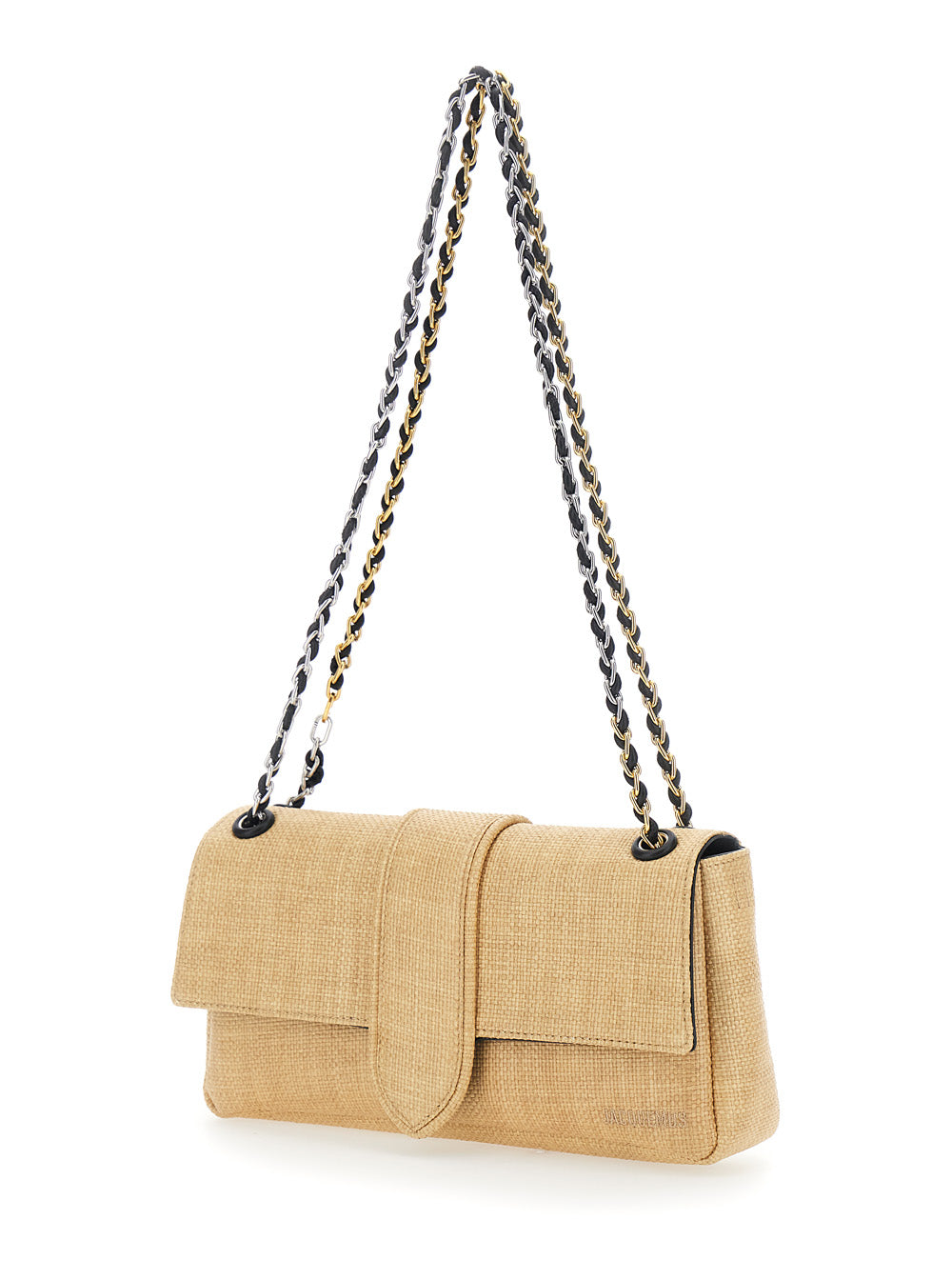 Jacquemus Women 'Le Bambino Chaine' Beige Shoulder Bag With Chain Strap And Tone-On-Tone Logo Embroidery In Raffia Effect Fabric For Women JACQUEMUS