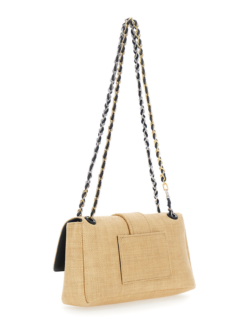 Jacquemus Women 'Le Bambino Chaine' Beige Shoulder Bag With Chain Strap And Tone-On-Tone Logo Embroidery In Raffia Effect Fabric For Women JACQUEMUS
