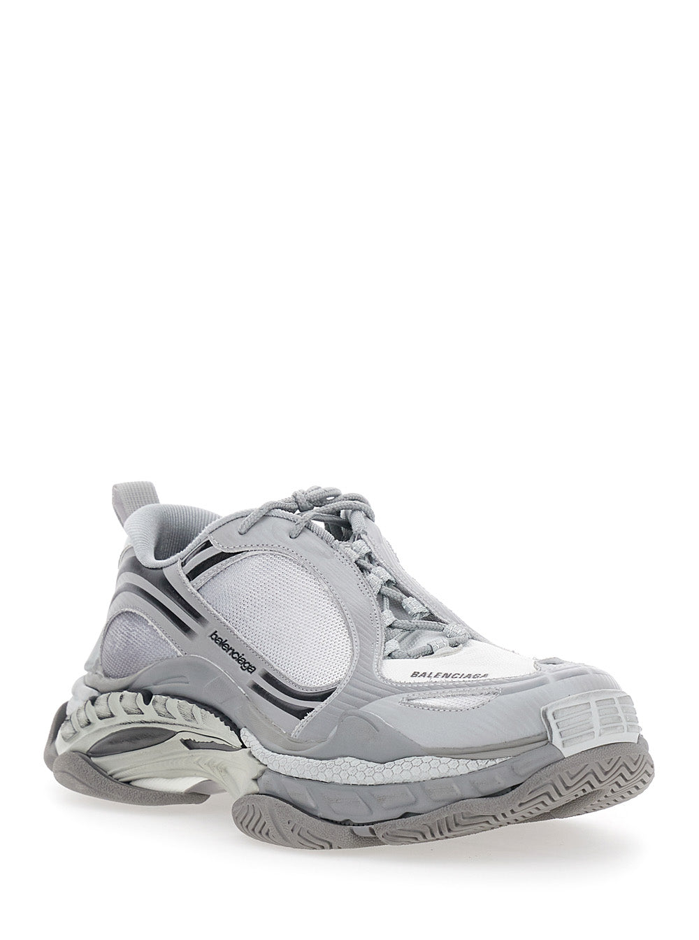 Balenciaga Men 'Triple-S 2' Grey Sneakers With Logo On The Front And Back And Worn Effect In Leather For Men BALENCIAGA