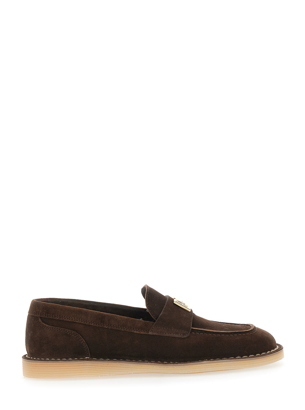 Dolce & Gabbana Women Brown Loafers With Logo Plate On The Front And Contrasting Stitching In Suede For Women DOLCE & GABBANA