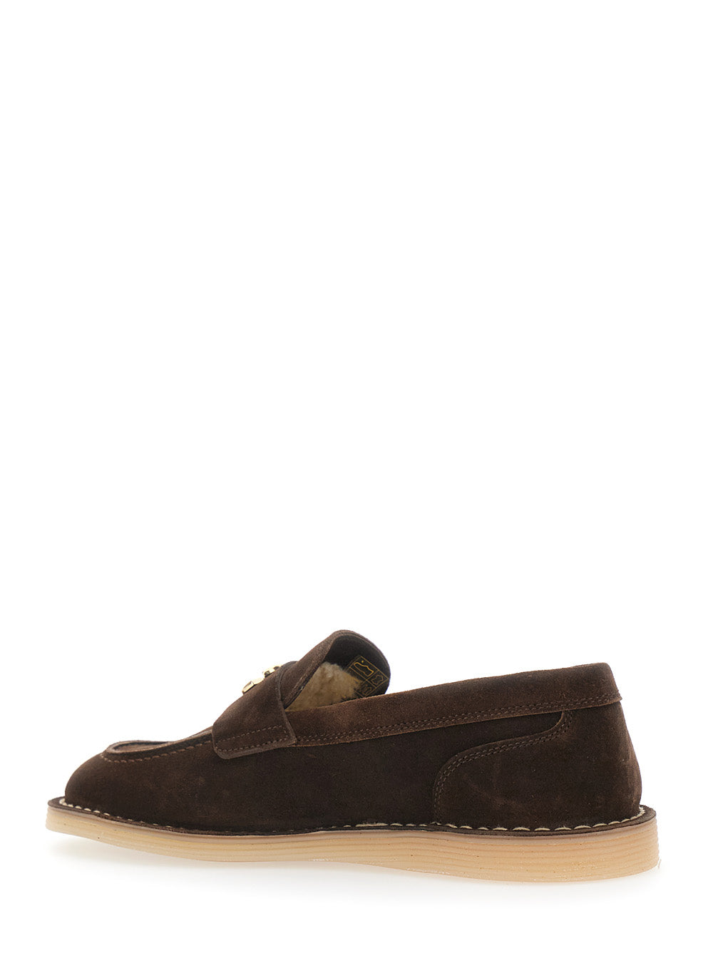 Dolce & Gabbana Women Brown Loafers With Logo Plate On The Front And Contrasting Stitching In Suede For Women DOLCE & GABBANA