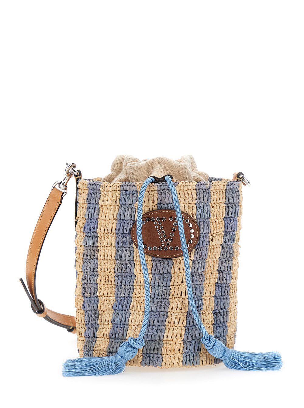 Valentino Garavani Women Beige Crossbody Bag With Striped Motif And Vlogo Leather Patch On The Front In Raffia For Women VALENTINO GARAVANI