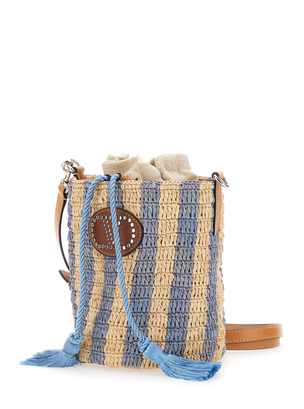 Valentino Garavani Women Beige Crossbody Bag With Striped Motif And Vlogo Leather Patch On The Front In Raffia For Women VALENTINO GARAVANI