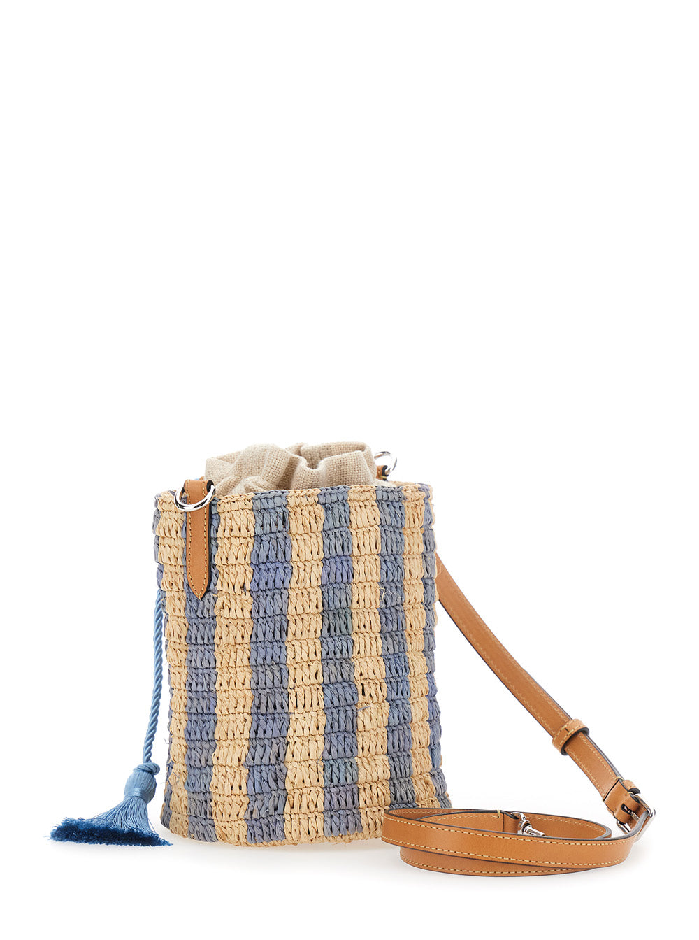 Valentino Garavani Women Beige Crossbody Bag With Striped Motif And Vlogo Leather Patch On The Front In Raffia For Women VALENTINO GARAVANI