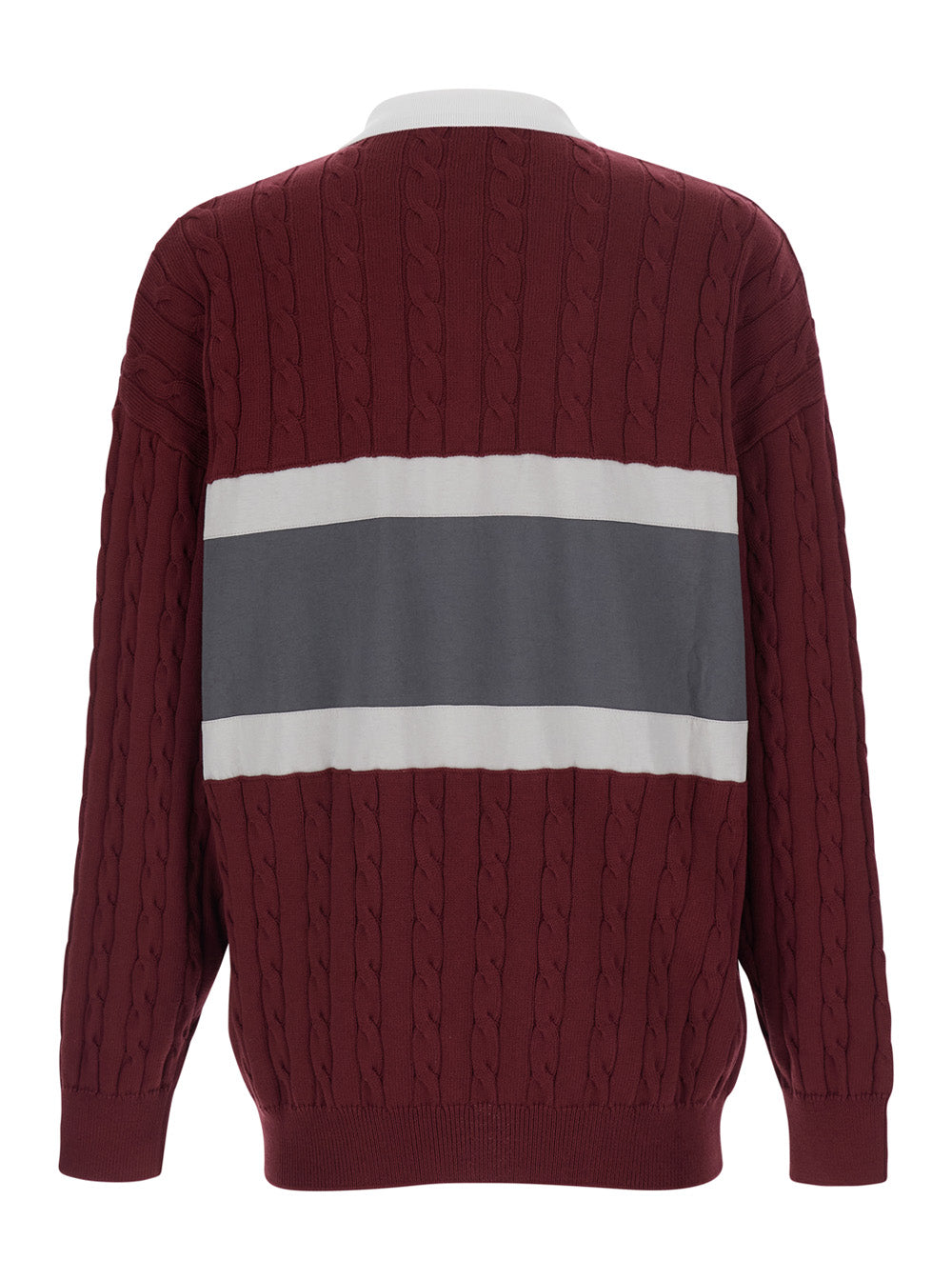 Balenciaga Men Bordeaux Sweater With Cable Design And Maxi Logo On The Front In Cotton For Men BALENCIAGA