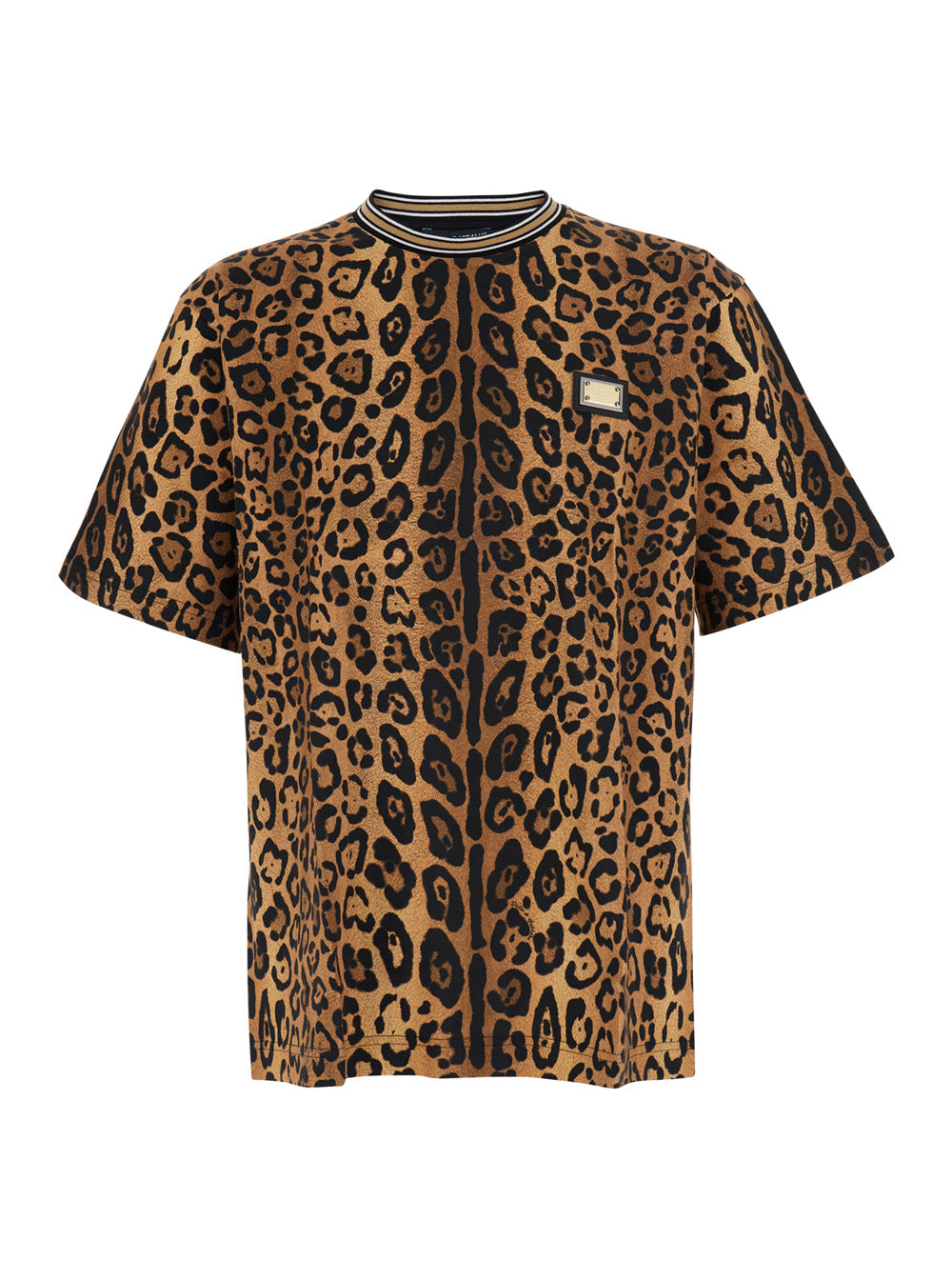 Dolce & Gabbana Men Brown T-Shirt With All-Over Animalier Print In Fabric For Men DOLCE & GABBANA