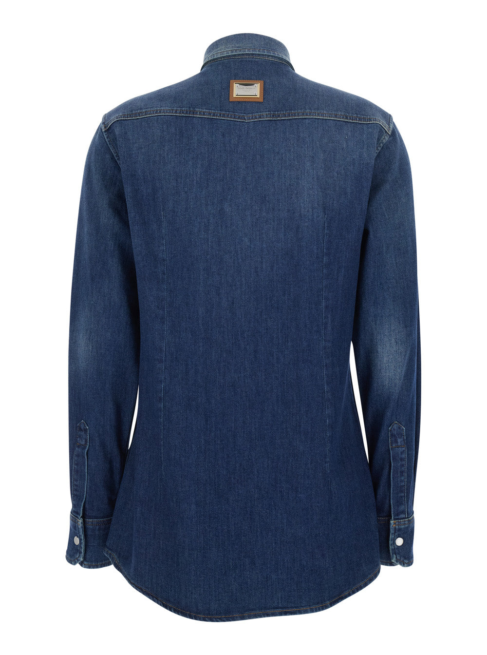 Dolce & Gabbana Women Blue Shirt With Classic Collar And Metallic Logo Patch On The Back In Denim For Women DOLCE & GABBANA