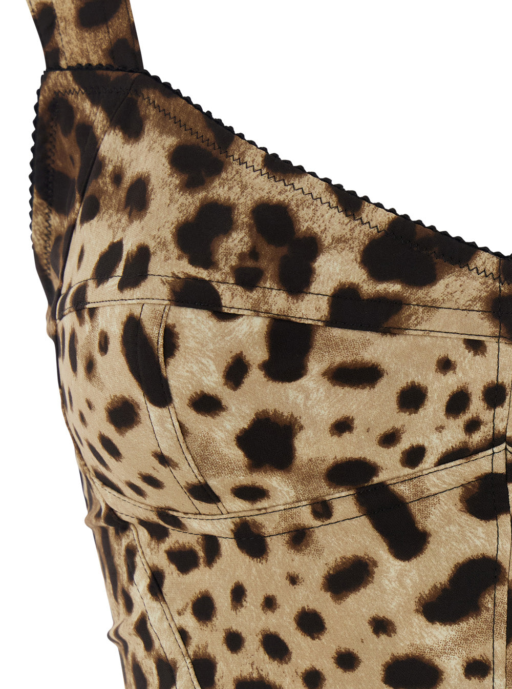 Dolce & Gabbana Women Brown Midi Dress With Heart Neckline And Leopard Motif On The Front In Stretch Silk Blend For Women DOLCE & GABBANA