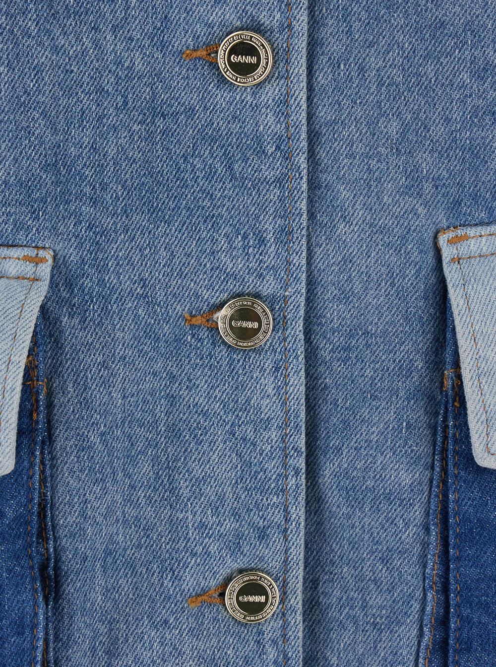 Ganni Women Blue Jacket With Classic Collar With Fringed Details And Patchwork Design In Denim For Women GANNI