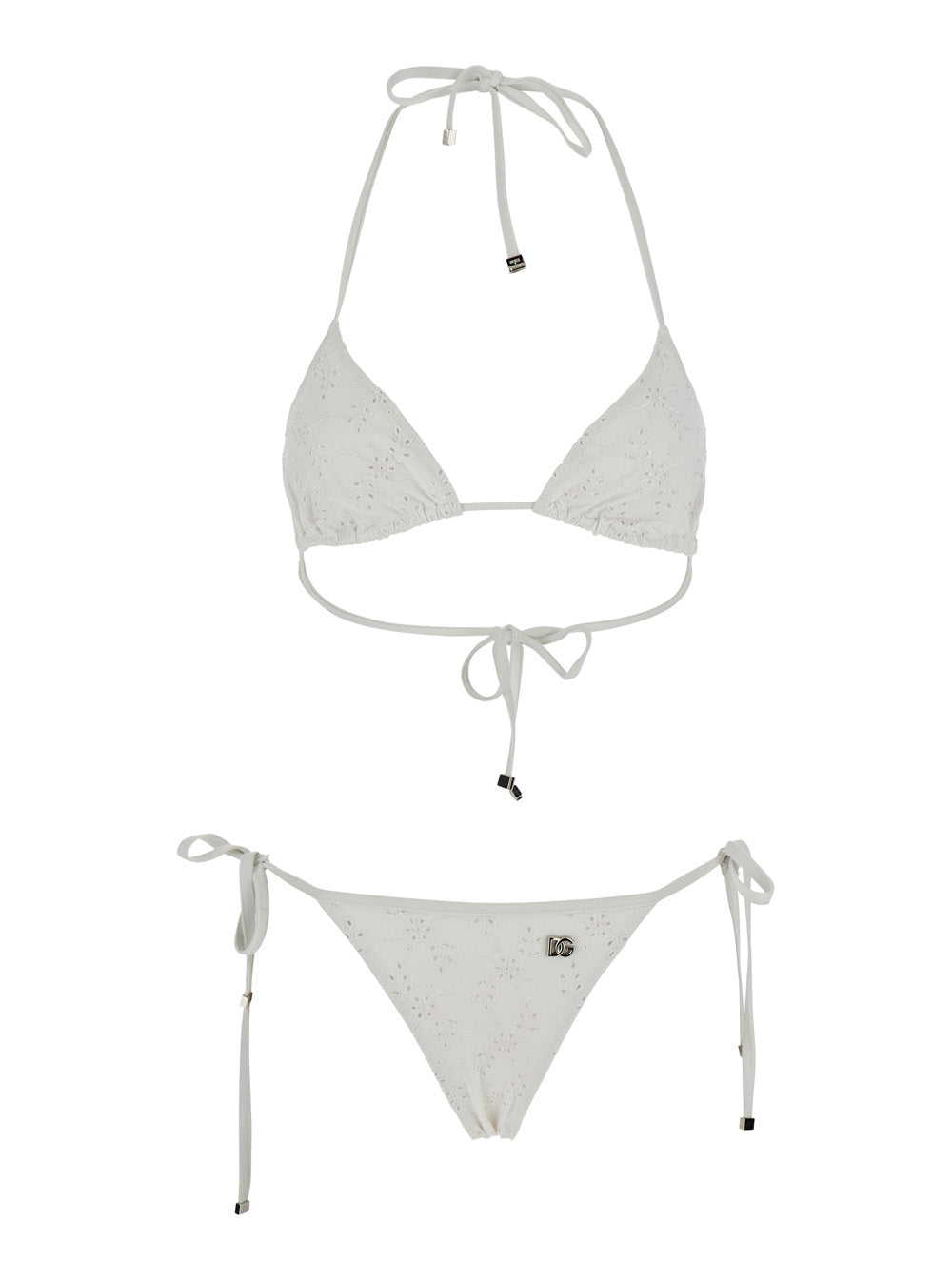 Dolce & Gabbana Women White Bikini With Embroidered Design And Dg Logo In Tech Fabric Woman DOLCE & GABBANA