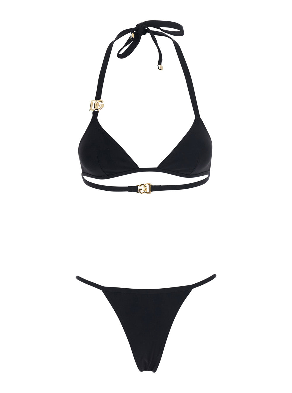 Dolce & Gabbana Women Black Bikini With Dg Logo Plates In Tech Fabric For Women DOLCE & GABBANA