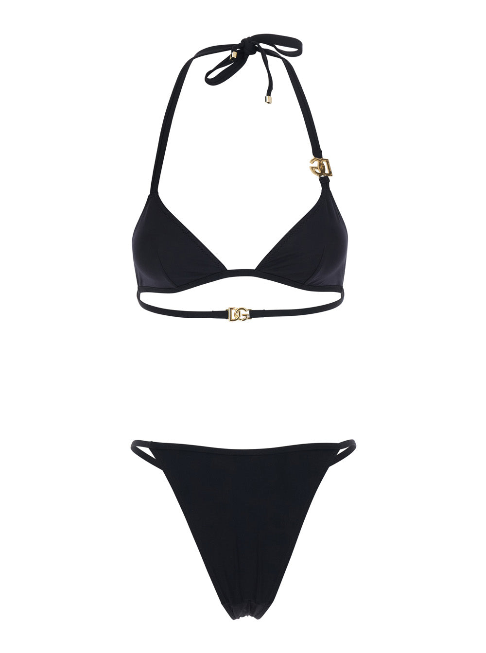 Dolce & Gabbana Women Black Bikini With Dg Logo Plates In Tech Fabric For Women DOLCE & GABBANA