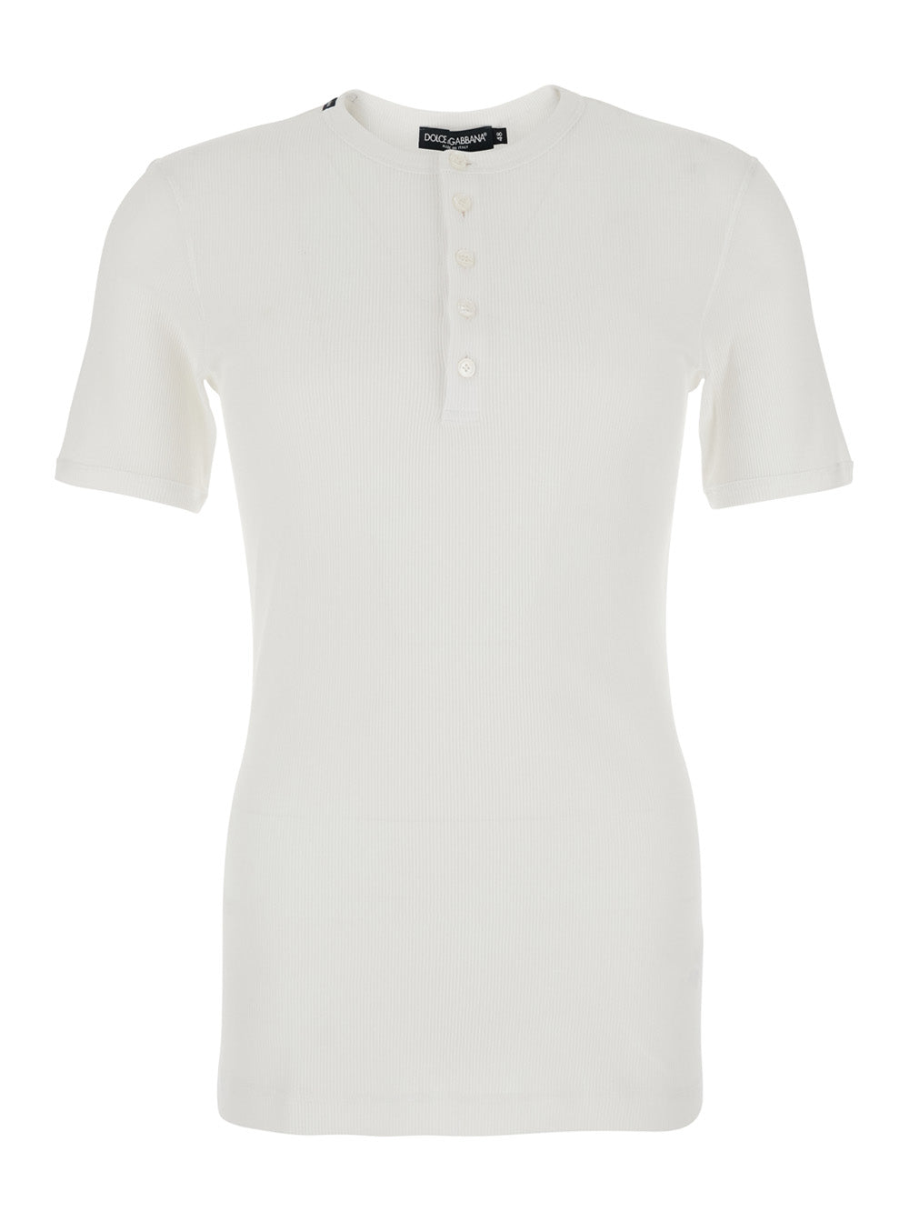 Dolce & Gabbana Men 'Serafino' White T-Shirt With A Henley Collar And Short Sleeves In Cotton Jersey Men DOLCE & GABBANA