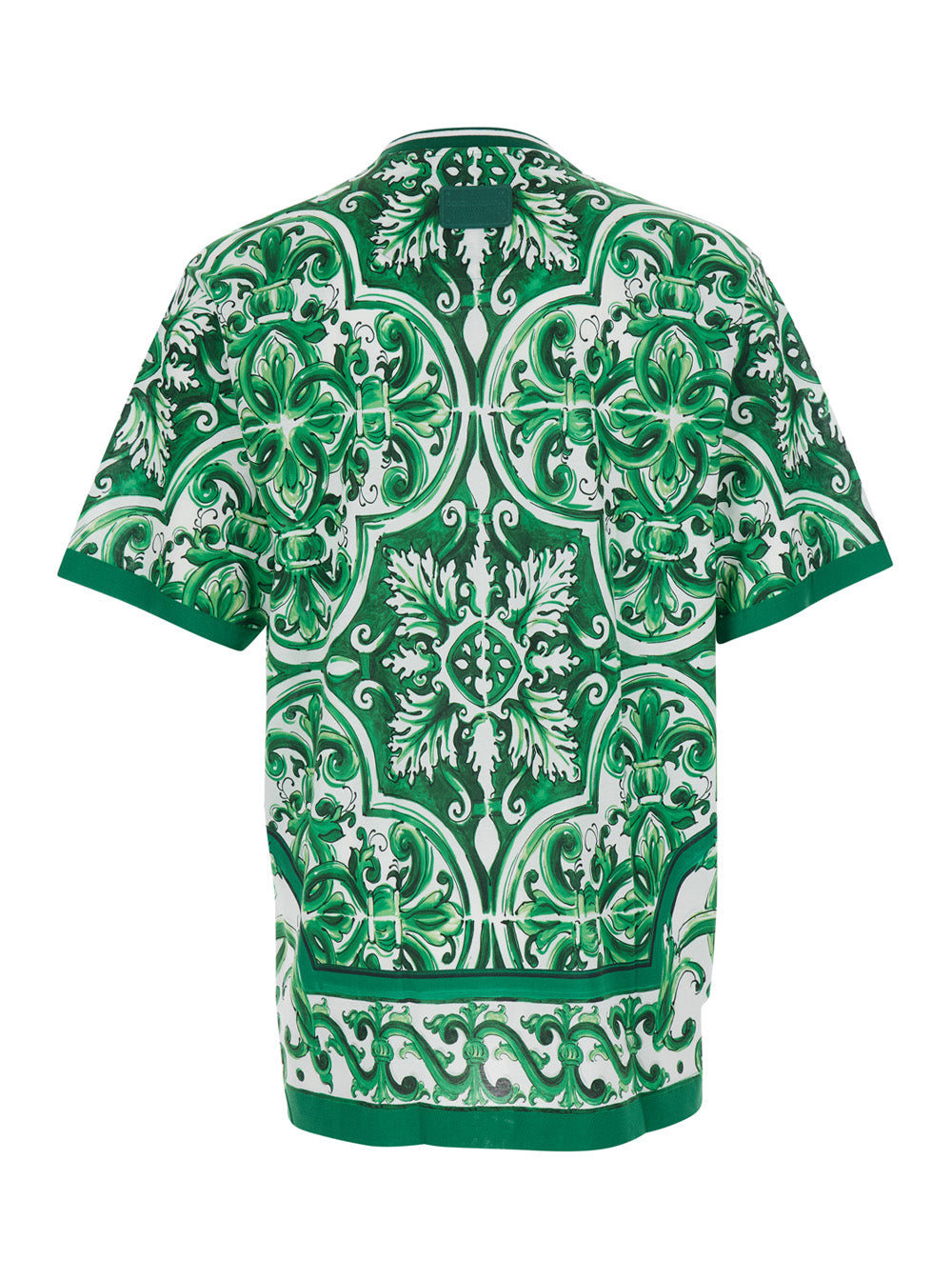 Dolce & Gabbana Men Green T-Shirt With All-Over Maiolica Print In Cotton For Men DOLCE & GABBANA