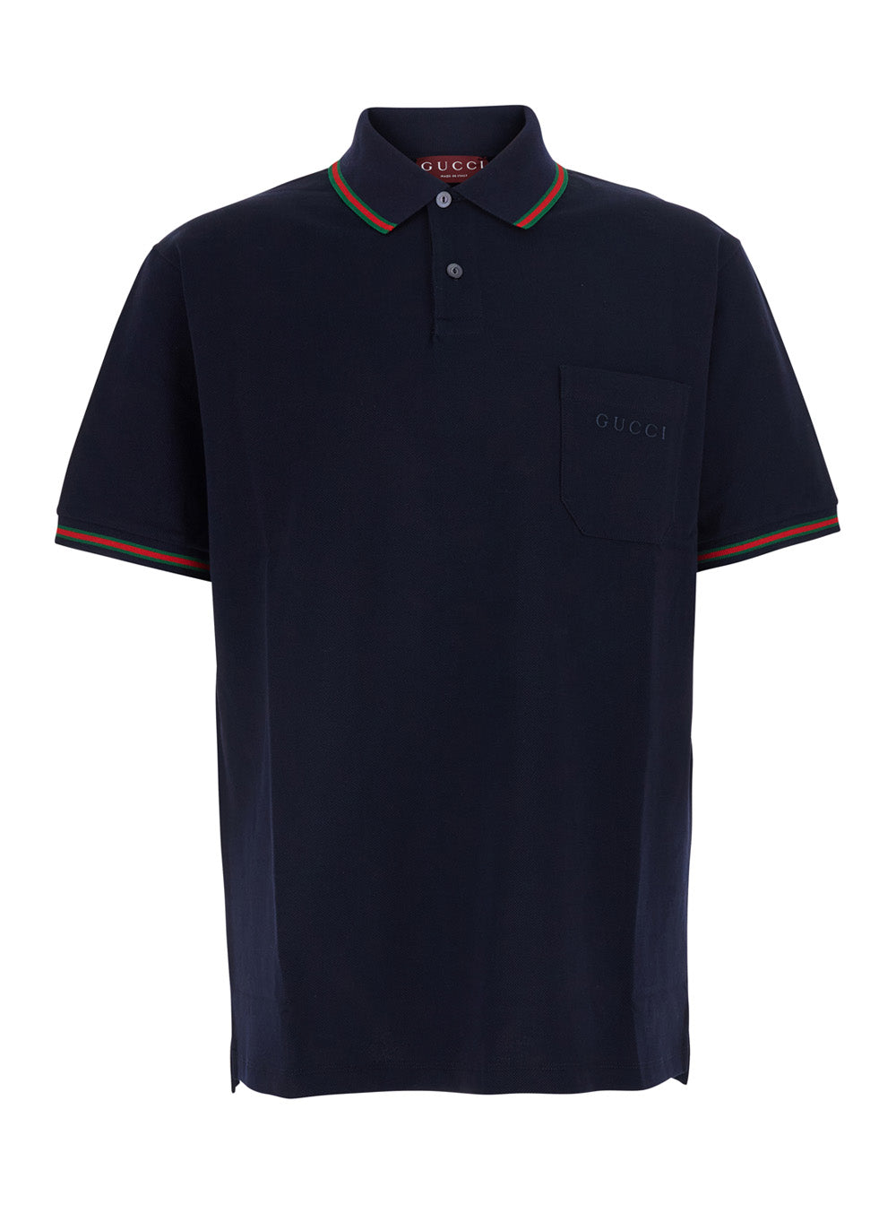 Gucci Men Blue Polo With Web Detail And Logo Lettering On The Front In Cotton For Men GUCCI