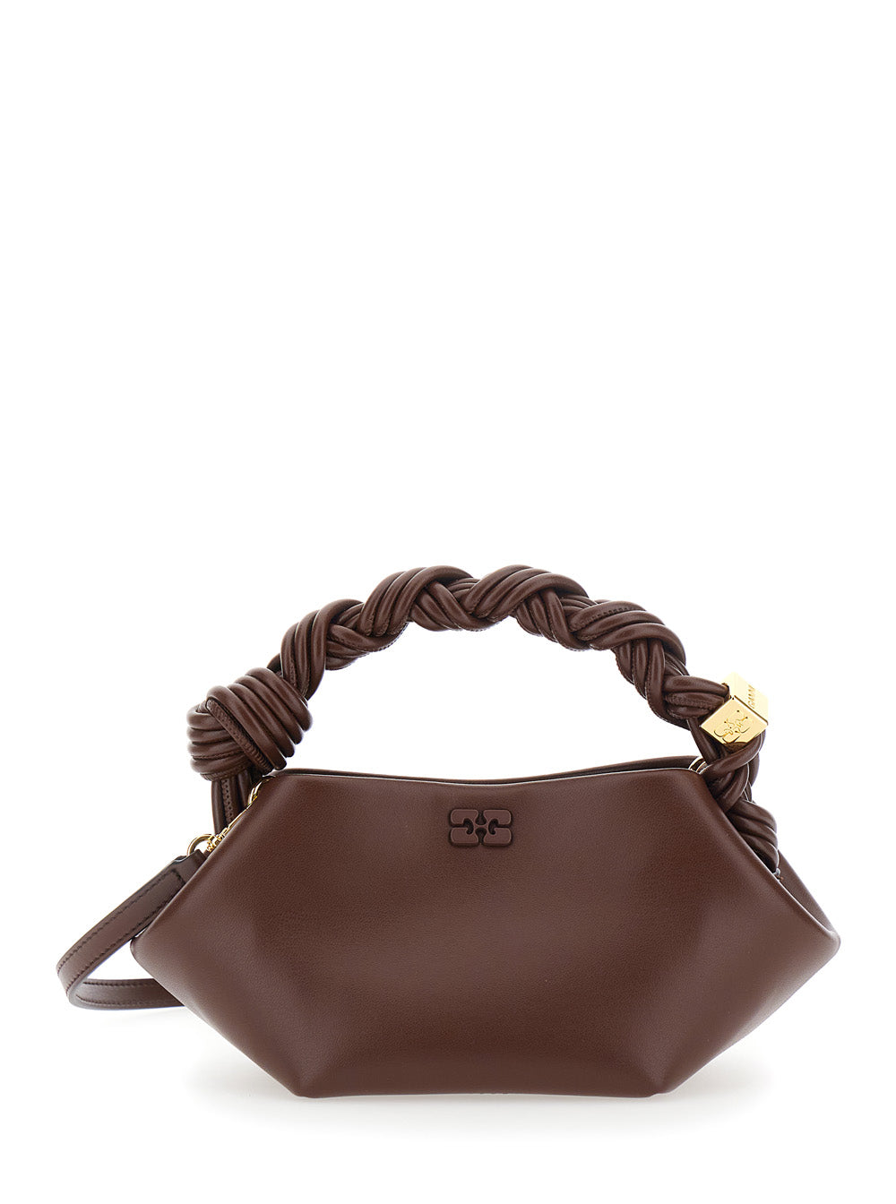 Ganni Women 'Bou' Brown Mini Bag With Removable Shoulder Strap And Woven Handle In Leather Blend For Women GANNI