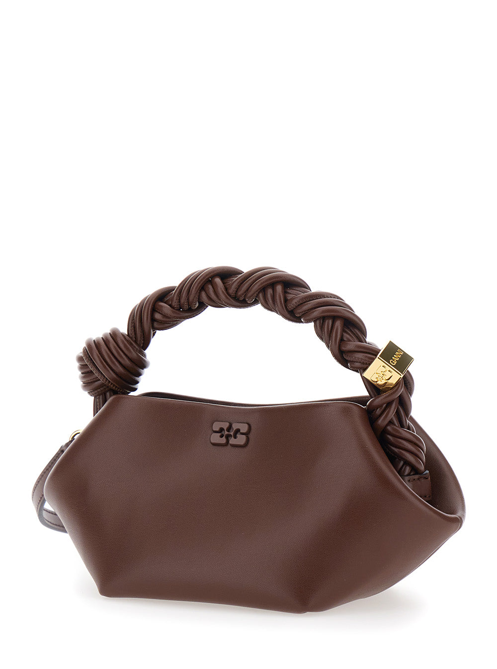 Ganni Women 'Bou' Brown Mini Bag With Removable Shoulder Strap And Woven Handle In Leather Blend For Women GANNI