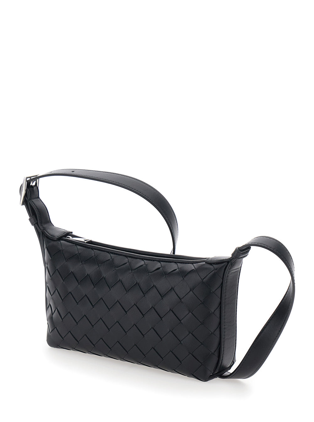 Bottega Veneta Men 'Traveler' Black Crossbody Bag With Adjustable Strap And Intreccio Motif In Leather For Men BOTTEGA VENETA