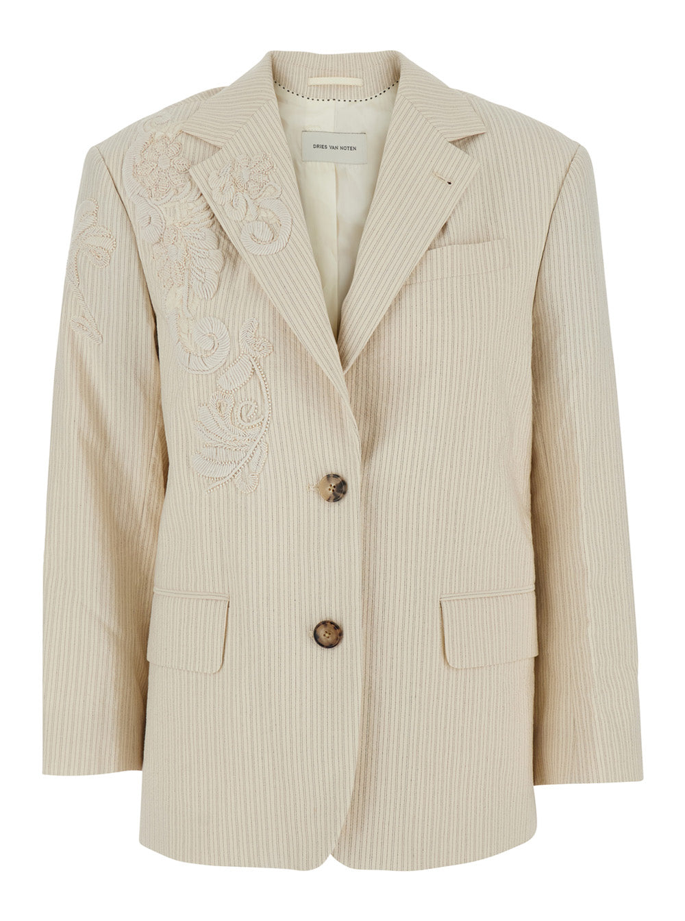 Dries Van Noten Women 'Birdy' Beige Jackets With Applied Embroidery And Striped Motif In Fabric Women DRIES VAN NOTEN