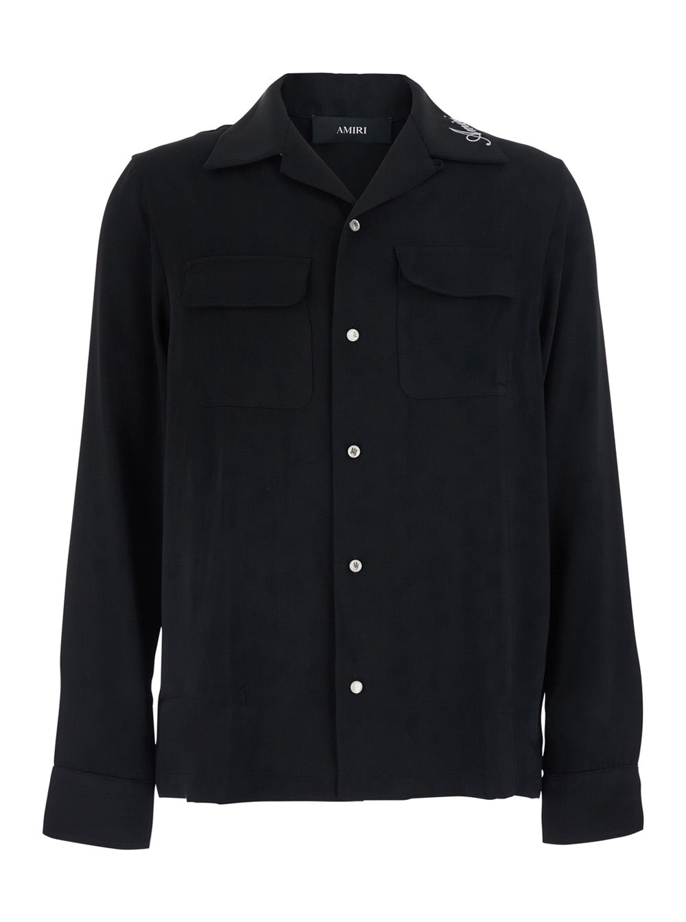 Amiri Men Black Shirt With Notched Collar With Logo Lettering Embroidery In Tech Fabric For Men AMIRI