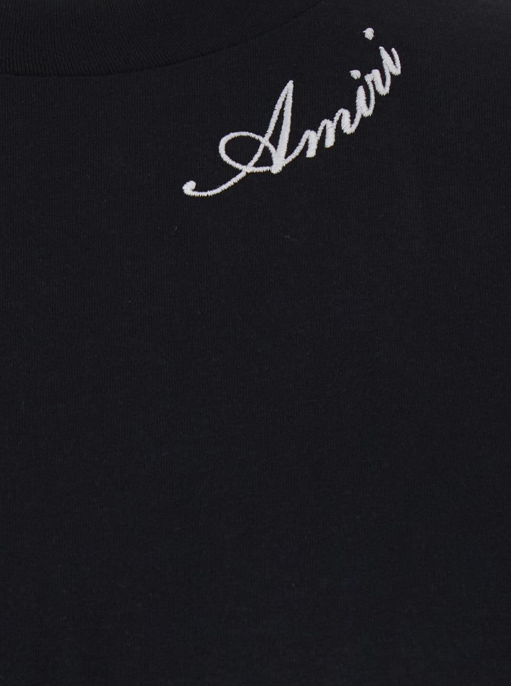 Amiri Men Black Crew Neck T-Shirt With Wide Short Sleeves And Logo Lettering Embroidery On The Neck In Tech Fabric For Men AMIRI