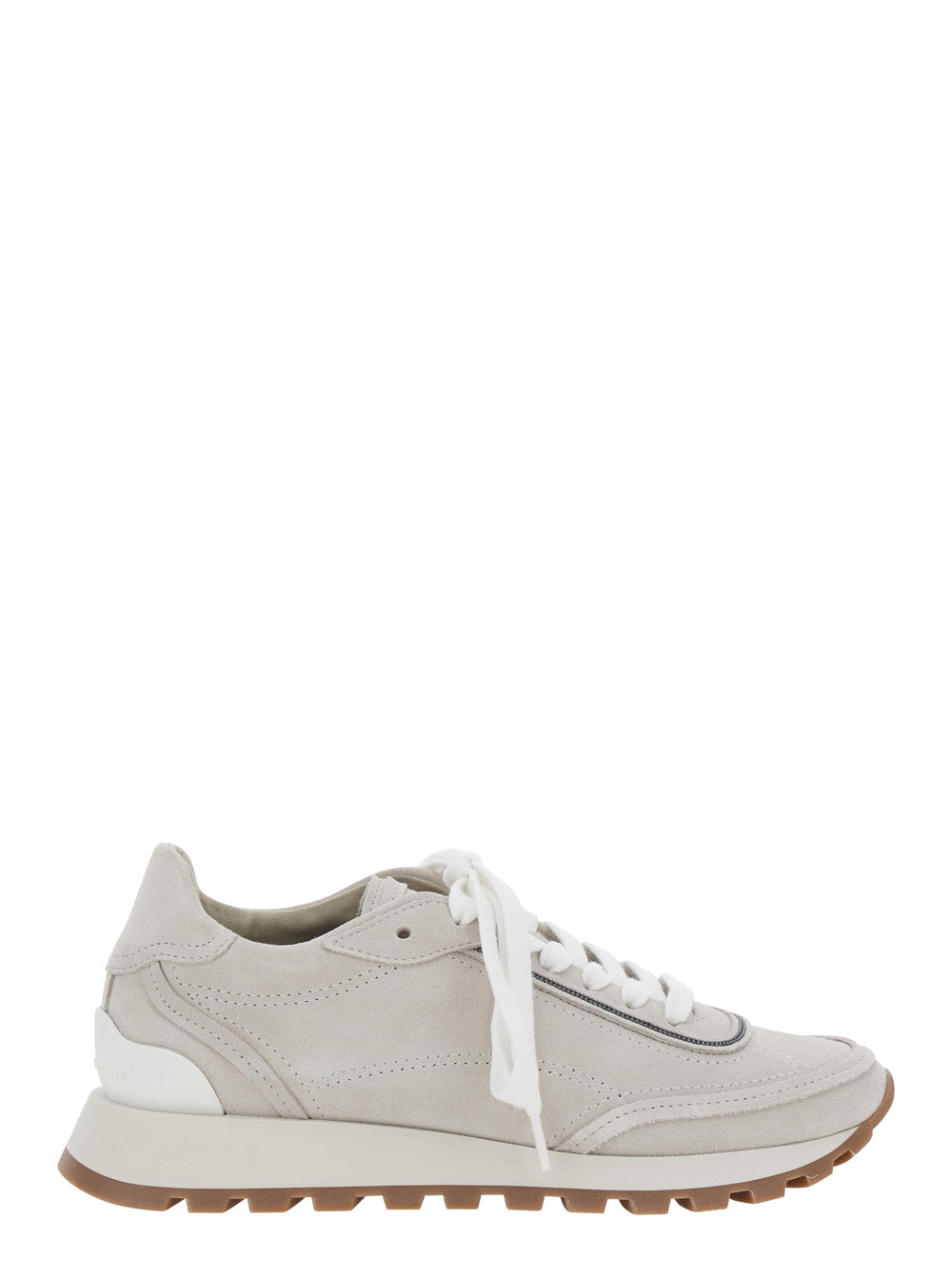 Brunello Cucinelli Women Grey Low Top Sneakers With Perforated Round Toe And Rubber Sole In Suede For Women